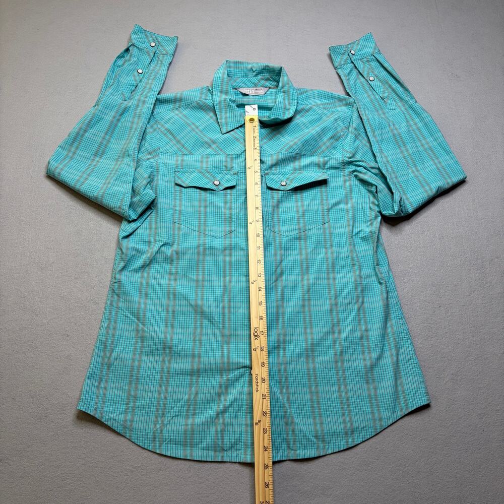 Stio Button Up Shirt Women’s Medium Turquoise Plaid Snap Western Outdoor Hiking - Picture 5 of 10
